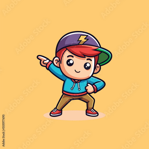 Cute cool boy dabbing pose cartoon vector icon