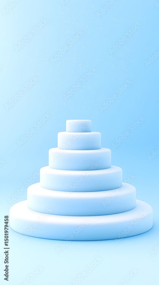 Fototapeta premium Pastel-blue tiered cylindrical platform against a light-blue backdrop, suggesting a minimalist product display or podium