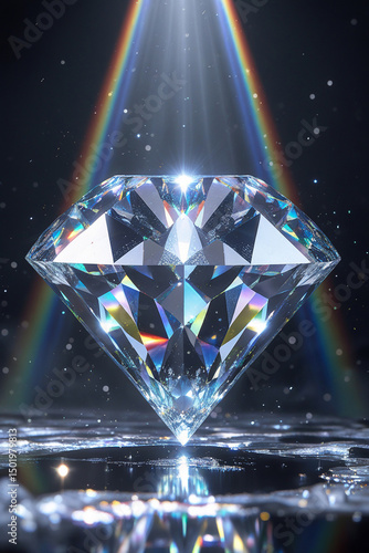 A massive, flawless raw diamond suspended midair in a dark void, illuminated by a single beam of white light. Its many sharp