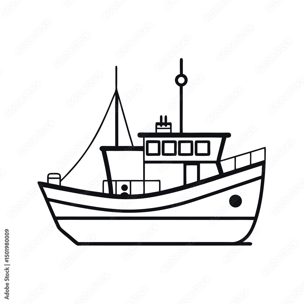 Stylized Trawler Line Drawing Vector Illustration Stylized Trawler Line Drawing Vector Illustration