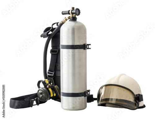 SCBA cylinder png self-contained breathing apparatus cylinder png firefighter air tank png breathing air cylinder png safety equipment png transparent background