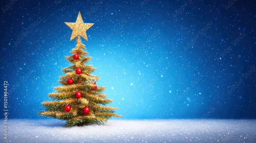 Small decorated Christmas tree with a star topper, indoors, festive holiday decoration, warm lighting. Small decorated Christmas tree with a star topper, indoors, festive holiday decoration, warm lighting.