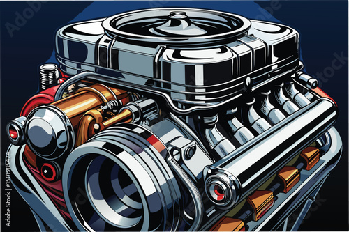 Detailed illustration of a modern diesel engine showcasing intricate mechanical components and sleek design for automotive enthusiasts and engineers