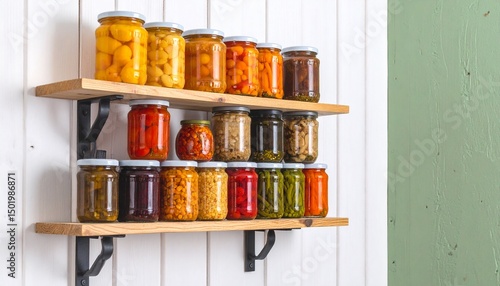 Preserved Foods on Rustic Shelf