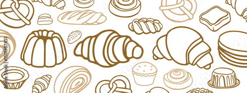 Isolated vector set of Bakery. Hand drawn and chalked cookies, barolls, pies, cakes, pastries, croissants.. Vintage template with pastries sketch. Fresh bakery. Shop. Template.