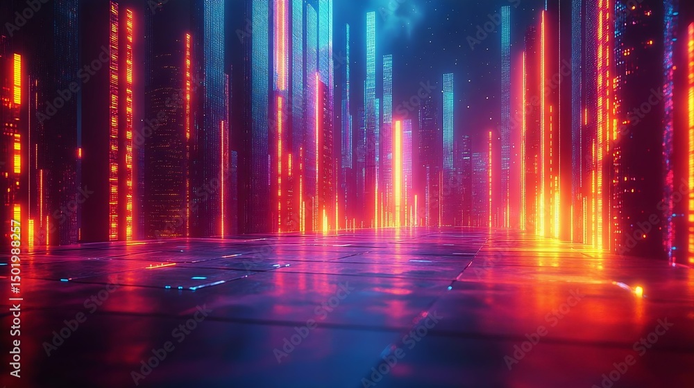 Futuristic cityscape with glowing neon lights and digital elements, creating a vibrant and immersive atmosphere. Ideal for sci-fi themes. Futuristic cityscape with glowing neon lights and digital elements, creating a vibrant and immersive atmosphere. Ideal for sci-fi themes.