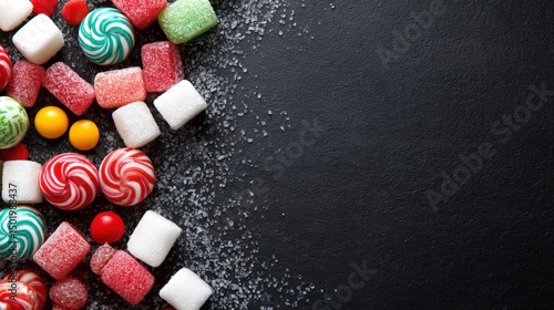 Close-up of a colorful assorted candy pile with various shapes and vibrant colors on a white background.