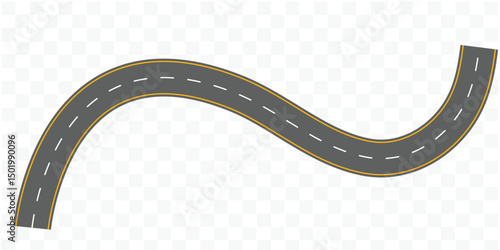 Curved winding road from top view, winding road isolated from background, illustration. vector eps 10