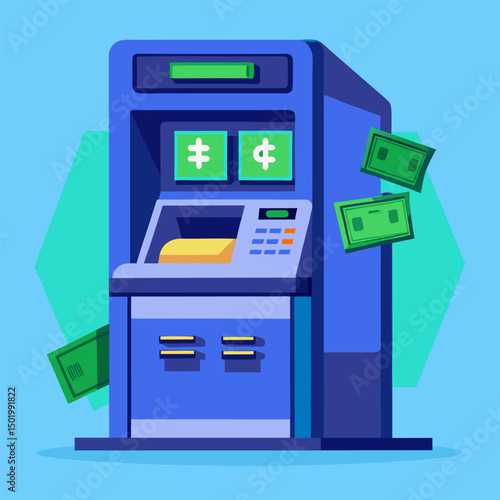 Automated teller machine with a screen and keypad for banking and financial transactions