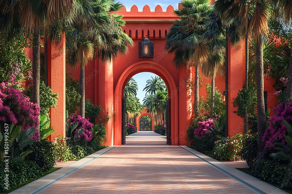 Fototapeta premium Arched gateway surrounded by exotic plants high resolution picture