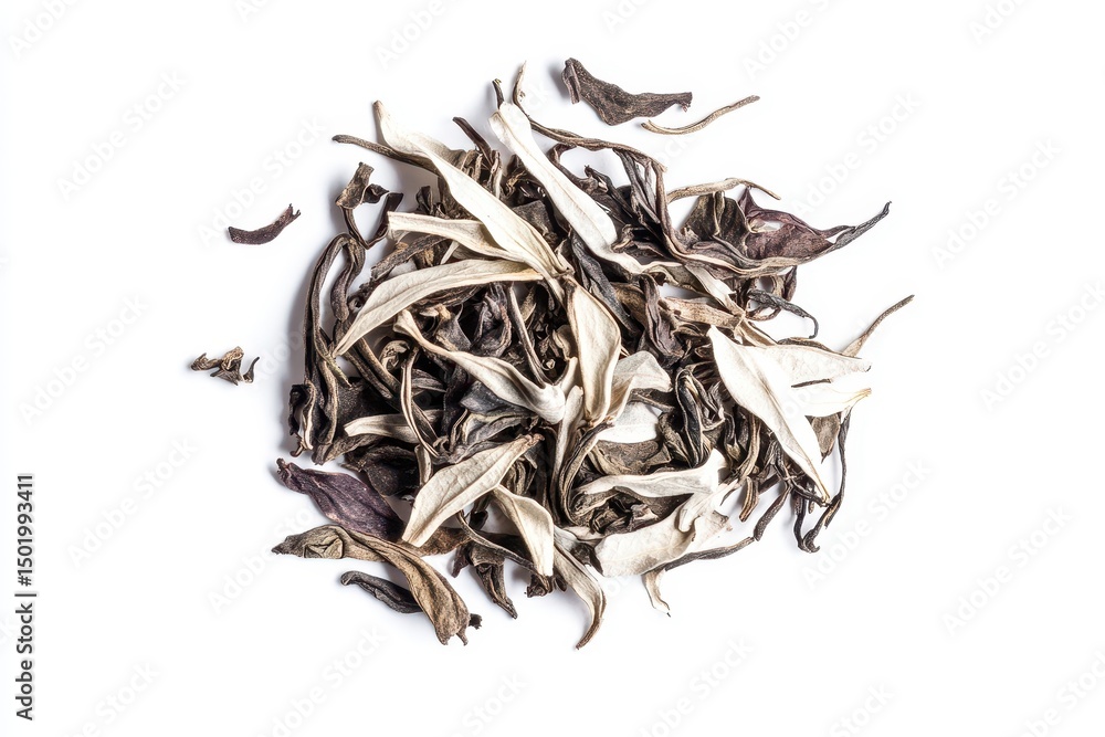 Obraz premium Pile of dried tea leaves isolated on white background