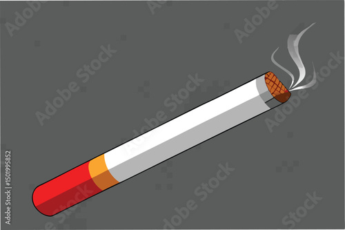 Vector illustration of a cigarette with smoke rising on a simple background, representing smoking culture and its visual impact in various designs and logos