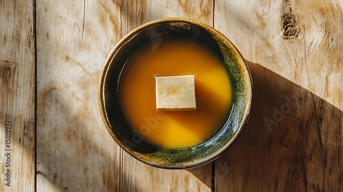 Fototapeta Naklejka Na Ścianę i Meble -  Bowl of Broth with a Cube of Butter