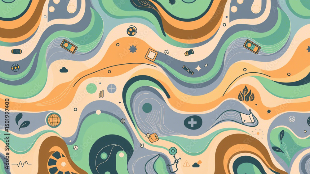 Abstract Swirling Pattern in Pastel Hues Digital Illustration of Organic Shapes and Elements Abstract Swirling Pattern in Pastel Hues Digital Illustration of Organic Shapes and Elements