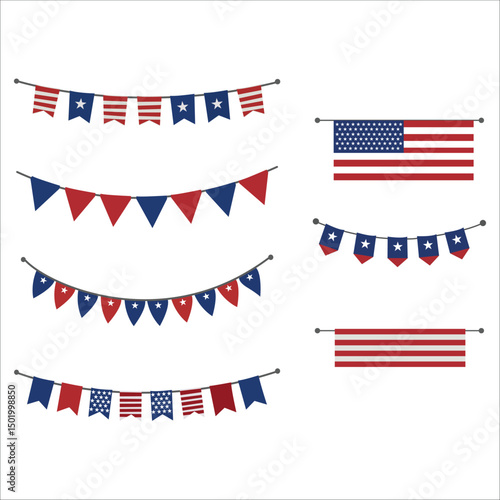 Patriotic American Flag Bunting Collection with Stars and Stripes for 4th of July Independence Day Festive Decorations and Celebrations