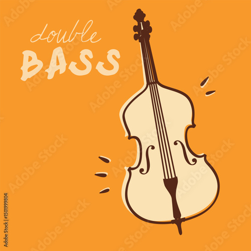 Vector illustration of a double bass on white background. Ideal for music-themed designs, jazz, classical compositions, concerts, or vintage-inspired projects focused on rhythm, harmony and elegance