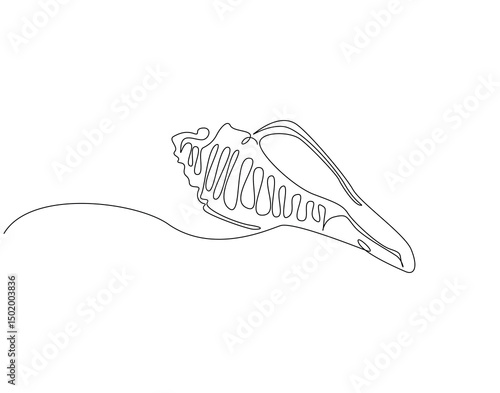 Continuous line drawing of conch snail shell. Single line illustration of ocean conch shell. Animal ocean life concept. Editable outline