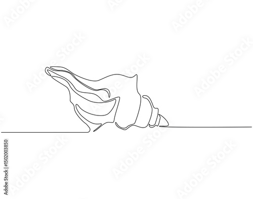 Continuous line drawing of conch snail shell. Single line illustration of ocean conch shell. Animal ocean life concept. Editable outline