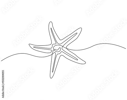 Continuous line drawing of starfish animal. Single line illustration of starfish. Ocean life concept. Editable outline