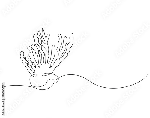 Continuous line drawing of coral seaweed. Single line illustration of coral reef. International reef day concept. Editable outline