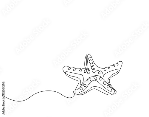 Continuous line drawing of starfish animal. Single line illustration of starfish. Ocean life concept. Editable outline