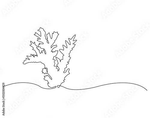 Continuous line drawing of coral seaweed. Single line illustration of coral reef. International reef day concept. Editable outline