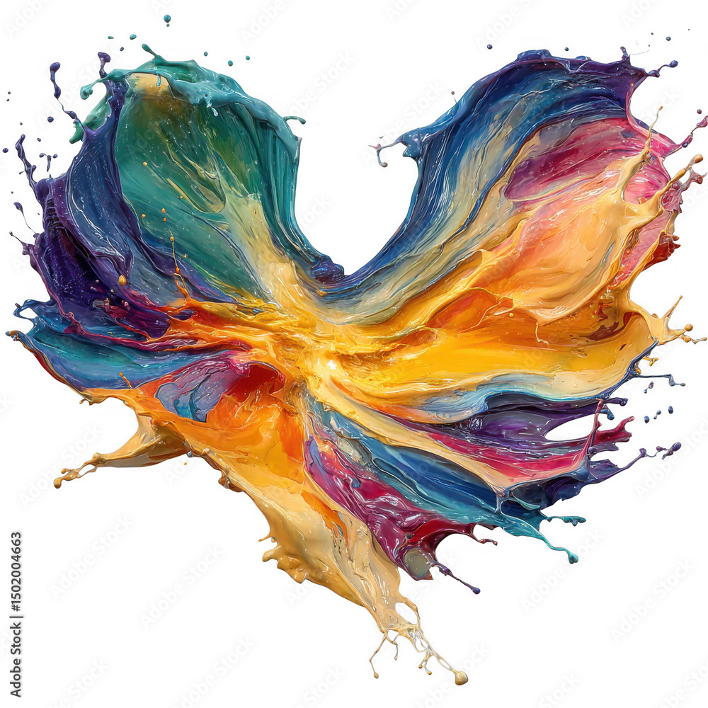 Fototapeta premium Vibrant rainbow paint splash heart isolated on transparent background