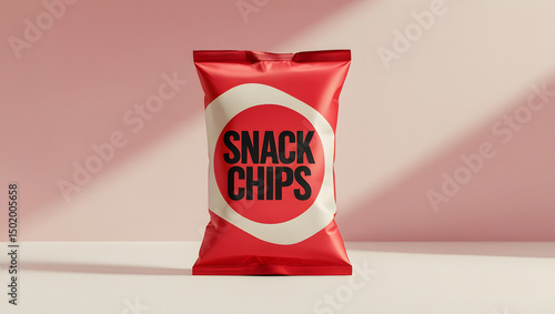 Red Potato Chips Packaging Mockup on Red Background, snack packaging mockup, chips bag template
