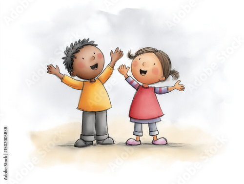 Two children cheerfully clapping to music in a playful illustration Concept of Juneteenth  