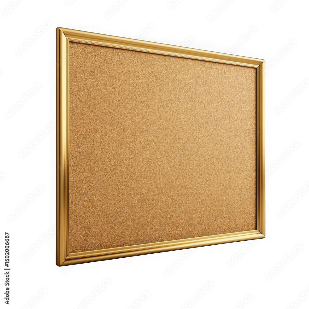 Fototapeta premium Cork board with golden frame isolated on transparent background