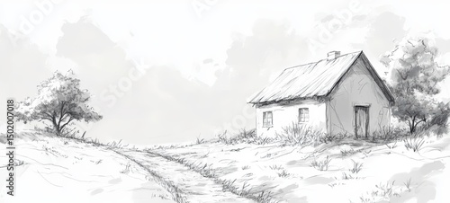 Wallpaper Mural A sketch of a house with a path leading to the door Torontodigital.ca