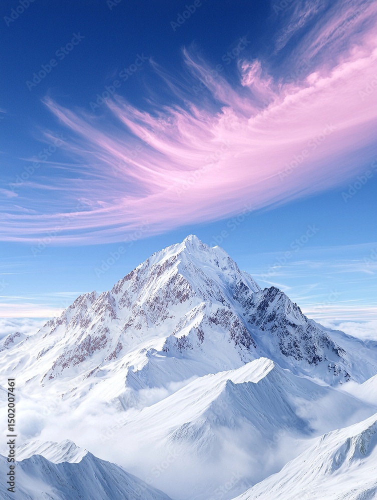Majestic Snow Covered Mountain Peak Under a Pink and Blue Sky Majestic Snow Covered Mountain Peak Under a Pink and Blue Sky