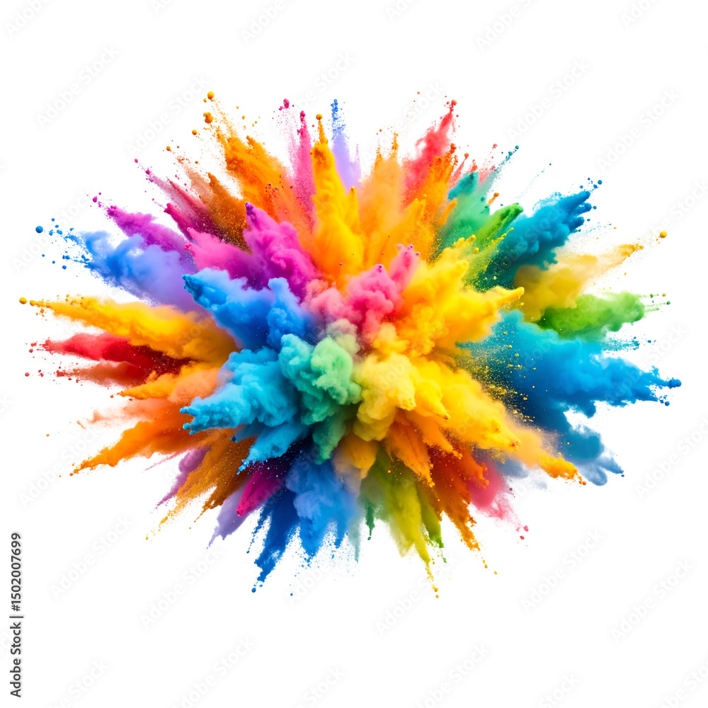 Fototapeta premium Untitled design - Abstract Rainbow Color Dust Explosion with Fine Particles, Transparent PNG.And transparent the background.