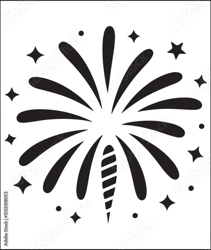 Simple Black and White Fireworks Icon Illustration