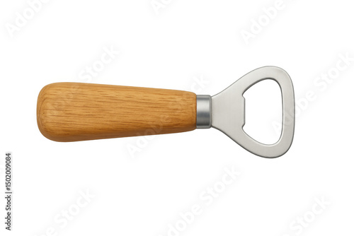 Classic bottle opener with wooden handle, isolated on transparent background, ready for easy integration into designs