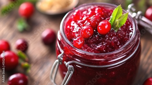 Wallpaper Mural Close-up view of a glass jar filled with homemade cranberry sauce. Torontodigital.ca