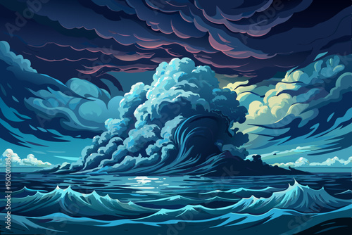 Ocean storm cloudscape vector, dark sea, dramatic weather, background danger