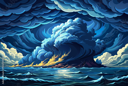 Ocean storm cloudscape vector, dark sea, dramatic weather, background danger