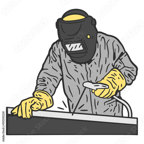 Welder working on a piece of metal