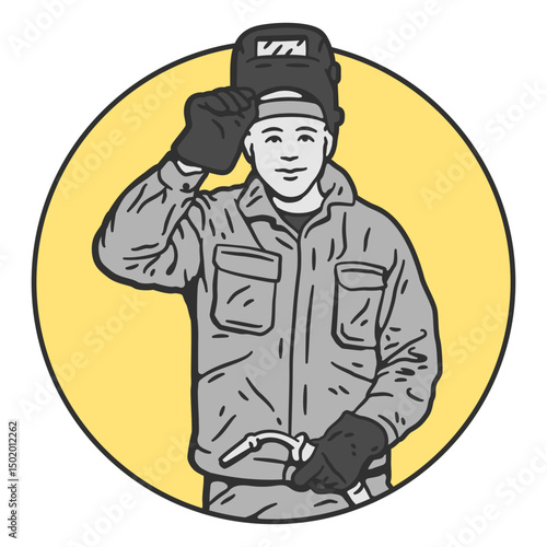 Illustration of a welder holding a welding torch