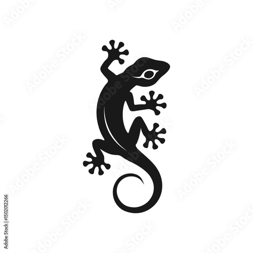 A minimalist black silhouette of a gecko lizard