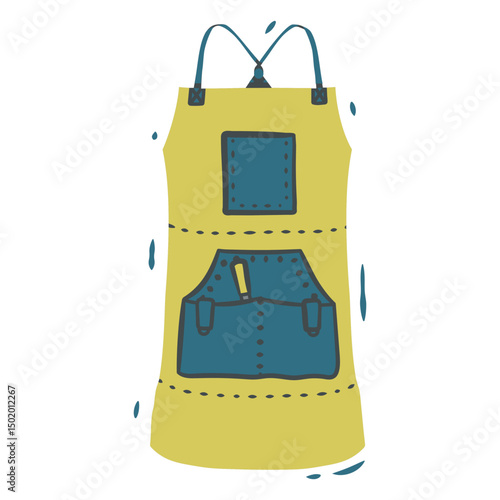 Yellow apron with pockets on it