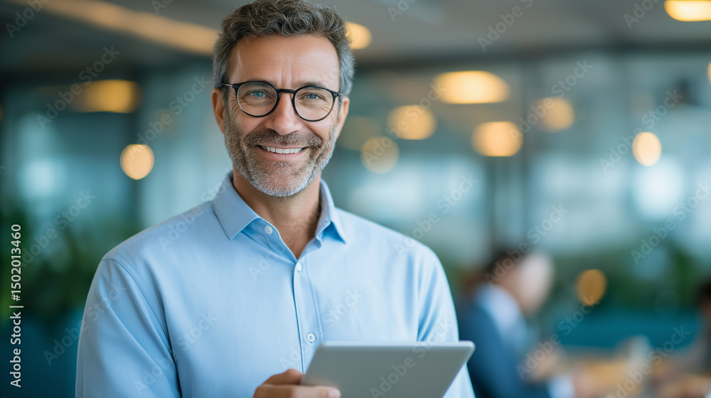 Fototapeta premium Professional Businessman in Modern Office with Digital Tablet and Collaboration