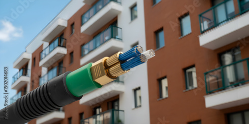 Fiber-Optic Broadband Cable Infrastructure Entering a Modern Apartment Building for High-Speed Internet Connectivity