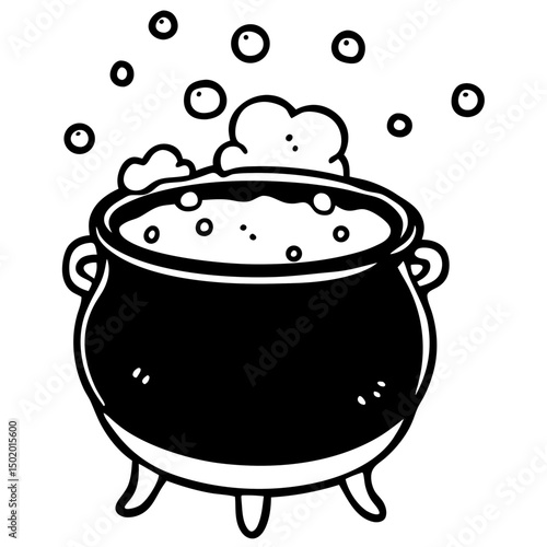 Bubbling Witch Cauldron Vector – White Background