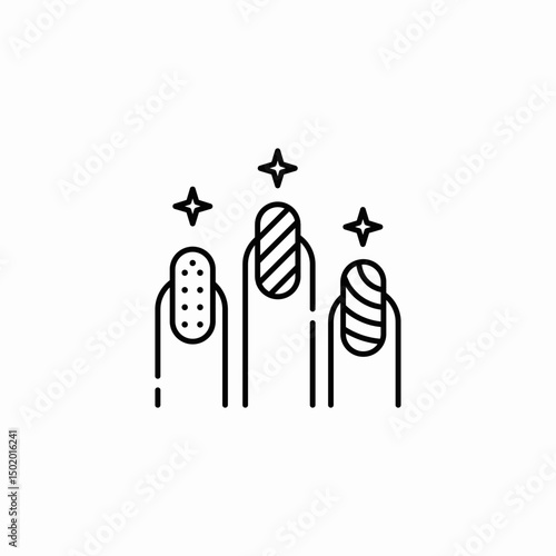 three nails with different nail art designs icon sign vector