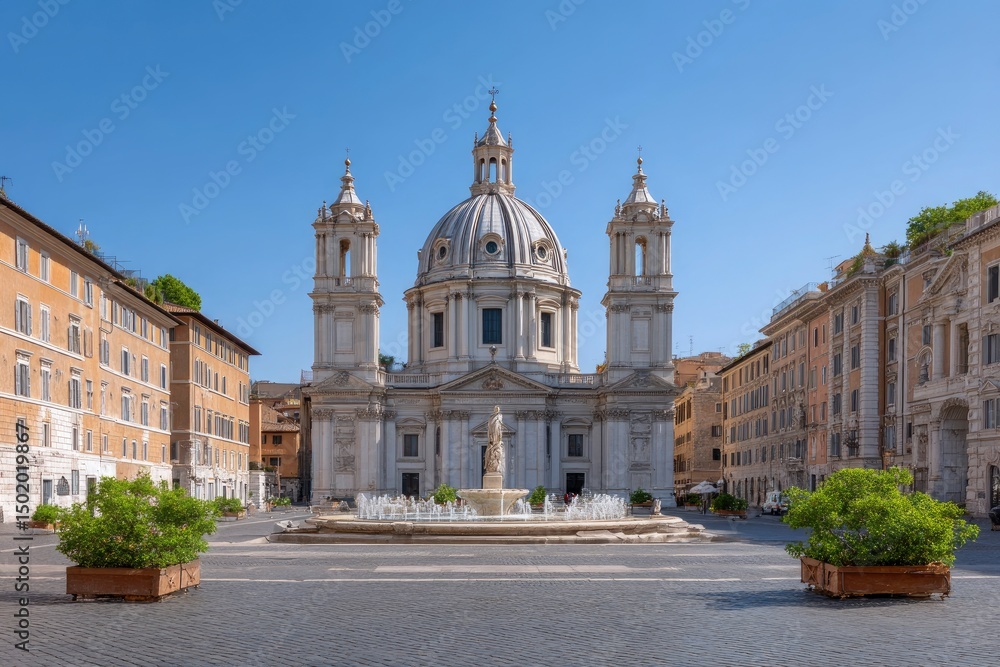 Obraz premium Sant'Agnese in Agone: Baroque Church and Piazza Navona's Tranquil Charm