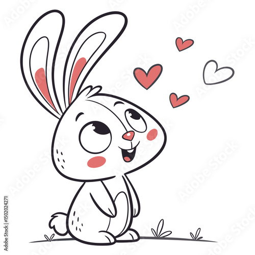 Enamored Rabbit Gazing at Hearts: An Adorable Valentines Day Card