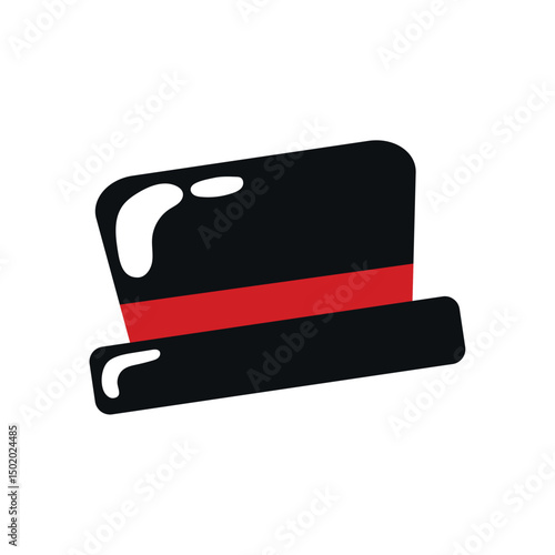 Black top hat with red band. Vector