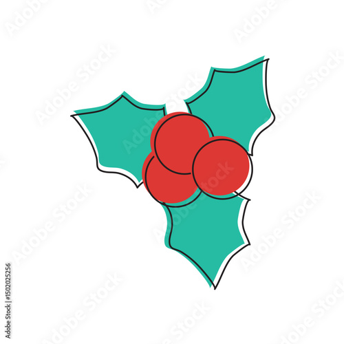 Green holly leaves and berries. Vector